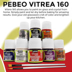 Pebeo Vitrea 160 Glass Paint - Transparent Colour Glossy and Brilliant - Made in France - DIY Craft Paint for Stained Glass and More - Set of 8 Colors Bundled Application Brushes