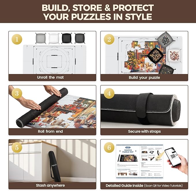 ropoda 1500 Pieces 46" x 26 "Puzzle Mat Roll Up, Puzzle Saver with 4 Large Sorting Trays & Travel Storage Bag, Portable Rollup Puzzles Keeper(Grey)