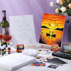 Cholemy 36 Pcs Paint and Sip Kit for Adults 8''x10'' Pre Drawn Canvas for Painting DIY Afro Acrylic Painting Kit Wood Easel Brushes Date Night Bulk for Christmas Party Gifts(Sunset)