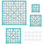 Quilting Rulers, Sewing Rulers, 4 Piece Quilting Square Templates, Acrylic Rulers with Non-Slip Rings for Sewing (3.5"X3.5", 5"X5", 6.5"X6.5", 10.5"X10.5") (Blue)