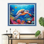 Redxing Stamped Cross Stitch Kits Full Range of Embroidery Starter Kits- Needlepoint Counted Cross Stitch Kits for Beginner Adults 11CT Printed Embroidery Kit-Colorful Turtle 16x20 inch