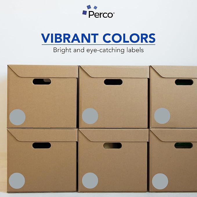 Perco Grey 3-Inch Perforated Circle Dot Sticker Labels — 10 Rolls, 5,000 Round Stickers — with Permanent Adhesive for Moving Boxes, Sale Signage, Displays, Status Messaging—Made in USA