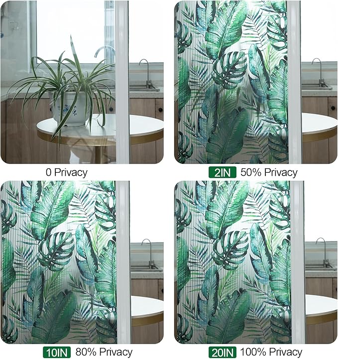 DKTIE Nature Pattern Rainbow Window Film Decorative Stained Glass Window Film Static Cling Films Easy Apply Removable Comes with Tools (U560-Reeded Glass, 35.4" x 118.1")