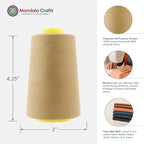 Mandala Crafts 4 Pack of Serger Threads Cones Spools - 40S/2 24000 Yards Polyester Khaki Threads for Sergers Machine and Overlock Quilting Sewing Machine