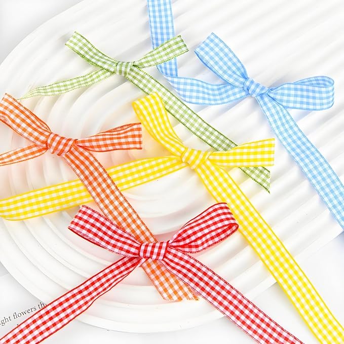 Classic Gingham Checkered Ribbon, Assorted Colors Premium Polyster Plaid Checkered Craft Ribbon for Gift Wrapping, DIY Projects, Hair Bows,Scrapbooking & Party Decor (Red, 3/8x50Yd)