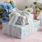 MEEDEE Blue and White Stripe Ribbon Wired Ribbon 2.5 Inch Light Blue Burlap Ribbon with Ivory Stripe Edge Wreath Supplies, Baby Shower Decorations, Crafts Bow Making (10 Yards)