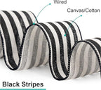 CT CRAFT LLC Striped Canvas Cotton Ribbon 2.5" x 10 Yards Ivory/Black Stripes for Thanksgiving Christmas Home Décor Gift Wrapping Outdoor Tree Topper Bow Wreath