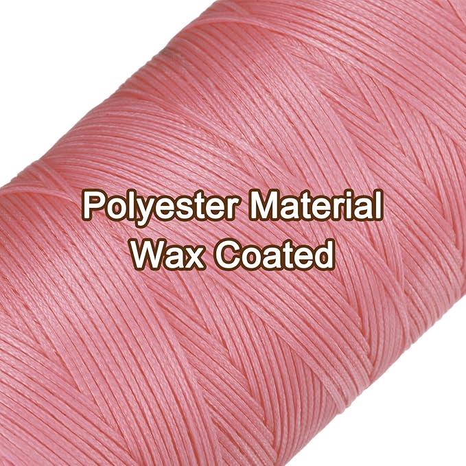 uxcell 150D 0.8mm Flat Waxed Thread 284 Yards Polyester Leather Sewing Waxed String Hand Stitching Waxed Cord for Leather Stitching Sewing Bookbinding DIY Craft Rouge Pink