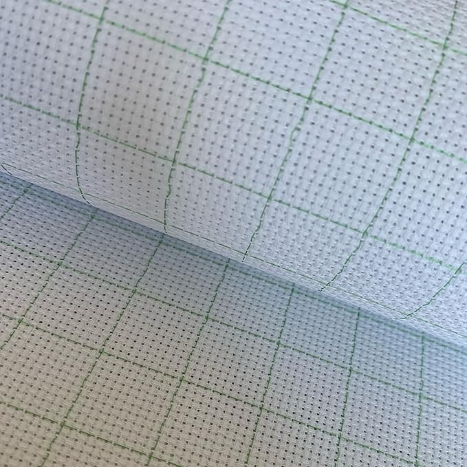 14CT Easy Count Thread Grid Aida Cloth Embroidery Cross Stitch Fabric, Green Grid, W59 x L20