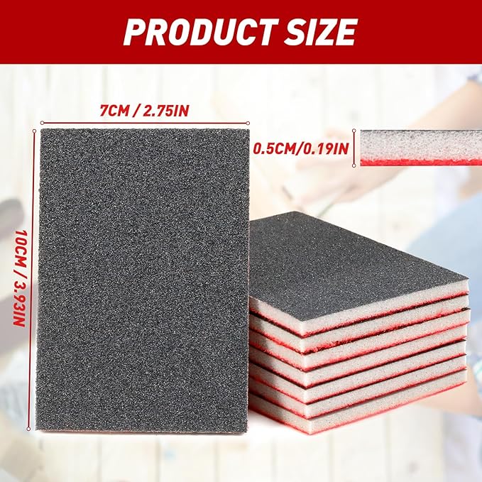 24 Pcs Sanding Sponge 80-3000 Grit Sandpaper Assortment, Washable & Reusable Sanding Blocks for Wood, Metal, Drywall, Glazing, Wet Dry Sandpaper for Smooth Finishing