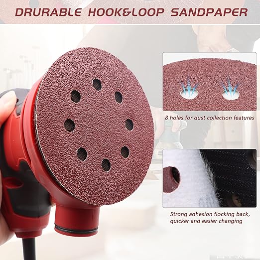 110pcs 5 Inch Sanding Disc, ZEHIQ 8 Hole Hook and Loop Sandpaper Assortment 40 60 80 100 120 150 180 240 320 400 600 Grits Orbital Sanding Pads for Random Orbital Sander