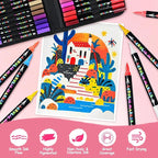 IVSUN Acrylic Paint Pens, 60 Colors Dual Tip Paint Markers with Fine Tip and Brush Tip for Stone, Wood, Canvas, Calligraphy, Ceramic, Metal, Glass, Rock Painting, DIY Crafts Art Supplies Kit
