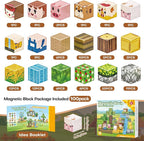Magnetic Blocks, Magnetic Building Blocks 100pcs Gryxpox-STEM Toys for Kids Ages 3+, Magnet Tiles with Forest Animals Blocks Set, Educational Sensory Toys for Toddlers, Boys & Girls–Creative Game Gift