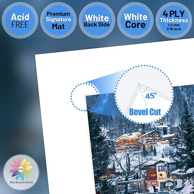 Mat Board Center, Pack of 10, 10x10 for 6x6 White Photo Picture Mats - Acid Free, 4-ply Thickness, White Core - for Pictures, Photos, Framing