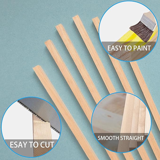 240Pcs Wood Square Dowel Rods 1/8 x 1/8 x 12 inch,Balsa Wood for Crafts,Model Making (1/8"x12"-240pcs)