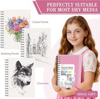 Sketch Book with 12 Color Pencil Set, 90 Sheets Spiral Sketchbook for Drawing (68lb/100gsm), Acid-Free Sketch Pad for Kids Artist, Art Paper Drawing Supplies for Gifts(Pink)