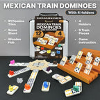 Queensell Dominoes Double 12 with 4 Holders + Wooden Hub + Score Pad + Metal Trains