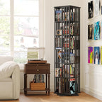 XIMN 360° Rotating Bamboo CD/DVD Shelf - 6-Tier Space-Saving Media Storage Cabinet for Movies, Organizer with Super Compact Design (Black, 6 Tier)