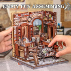 Cutefun Book Nook Kit - DIY Miniature Dollhouse Kit for Adults and Teens, Barbershop Mini House Building Kit with LED Bookshelf Insert Decor Creative Gifts (John's Hair Salon)
