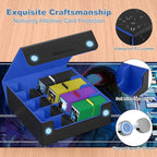 Mlikero Card Deck Case, 2400+ Trading Card Storage Box with 10 Colorful Dividers and 4 Foam Stoppers, Leather Magnetic Closure Commander Deck Box Fit for MTG, TCG (4 Rows, Black&Blue)