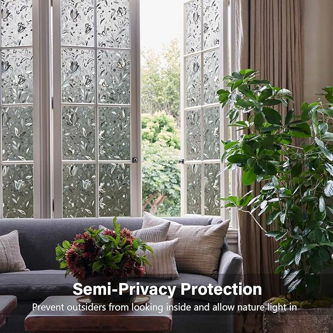LEMON CLOUD Window Film, Decorative Window Privacy Film, Window Film Privacy Static Cling Frosted, Anti-UV Sun Blocker Heat Control for Home(Grayish Black, 23.6 x 157.4 inches)