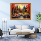 DMCVIVR Stamped Cross Stitch Kits for Adults Beginners Embroidery Kits 11CT Needlepoint Kits Cross Stitch Patterns Embroidery Patterns&Deep Autumn Scenery 16x20 inch