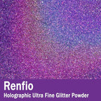 Renfio Holographic Ultra Fine Glitter Powder Metallic Resin Glitter 2.11 Oz (60g) PET Flakes Crafts Sequins 1/128" 0.008" 0.2mm Epoxy Chips Flakes for Tumblers Slime Roses - Laser Light Purple