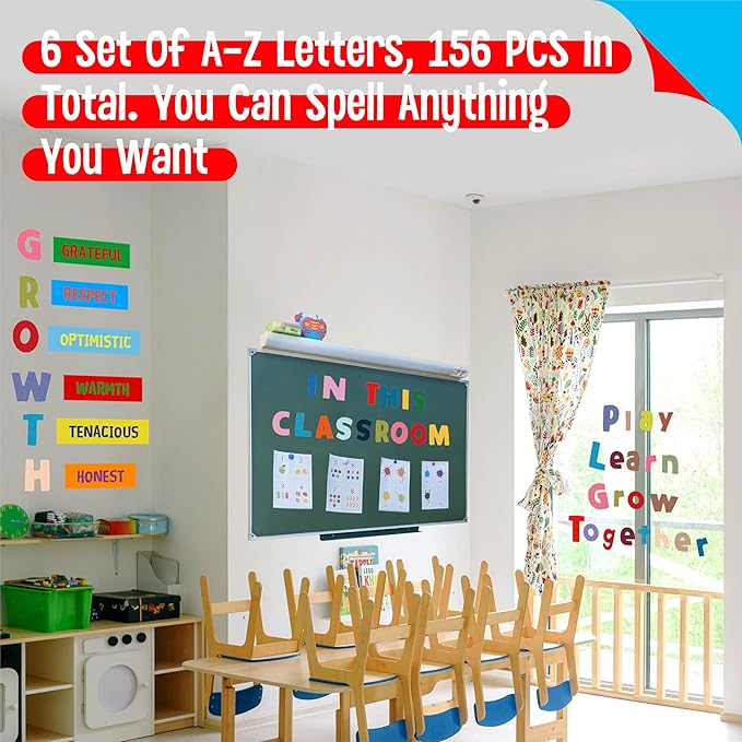 288 PCS Alphabet Combo Set, Large Size Letters Uppercase/Lowercase Letters, Numbers & Punctuation, Accents Cutouts for Classroom Home School Room Chalkboard Bulletin Board
