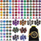 CiaraQ DND Dice Sets - 26 X 7 Polyhedral Dice (182pcs) with a Large Drawstring Bag for Dungeons and Dragons, Role Playing Table Game. Multiple Colors, Glitter Swirl Design with Gold Numbers.