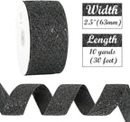 HUIHUANG Glitter Black Wired Ribbon for Christmas Tree 2.5 inch Black Diamond Mesh Wire Ribbon for Tree Decoration, Wreaths, Garland, Gift Wrapping, Bows Making, Halloween Decor -10 Yards