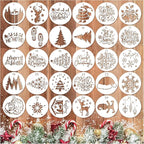 30pcs Small Christmas Stencils for Painting on Wood Reusable Drawing Merry Christmas Stencil 3 Inch Stencils for Ornament DIY Crafts Xmas Balls Home Décor(30 Christmass Round)