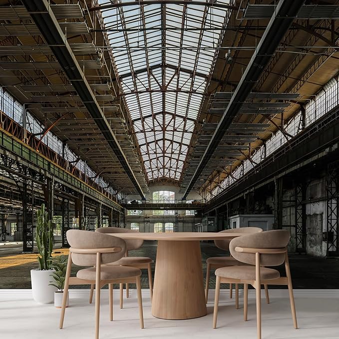 wall26 Wall Sticker/Wall Mural Industrial Interior of an Old Factory Building, Not Peel and Stick, Non-Woven Wallpaper Decorative for Bedroom, Living Room, Office - 120x144 inches