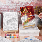 Zhanmai 12 Pack Pre Drawn Canvas for Painting Sip and Paint Kit 8" x 10" Paint Party Set Canvas Painting Pre Printed Canvases for Party Favor DIY Virtual Adult's Date Night(Fall Thanksgiving)