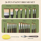 REDSHELL 26pcs Paint Brush Set, Travel Watercolor Acrylic Paint Brushes with Flat, Filbert, Fan, Dagger, Cat Tongue, Round, Palette Knife, Professional Paintbrush Kit for Artist, Oil, Face Painting