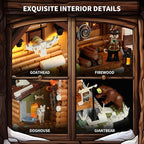 FUNWHOLE Hunting-Cabin Lighting Building-Bricks Set - Retro Wooden Cabin LED Light Construction Building Model Set 2036 Pcs for Adults and Teen