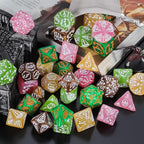 CiaraQ Polyhedral Dice Set, 5 Colors with 5 Decorative Pouches, 7 Pieces per Set, Fantasy RPG Gaming Dice/DND Dice/Role Playing Dice, Easter Themed