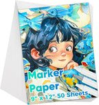 Marker Paper 9" x 12", 50 Sheets 73lb/120gsm Alcohol Marker Paper, Smooth Painting Coloring Loose Drawing Paper, Art Supplies for Kids Adults Teacher Marker Pad Sketchbook, Classroom Must Have