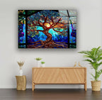 My Photostation.com 28Wx18H'' Stained Blue Life of Tree Glass Wall ArtTempered Glass Printing Wall Decor Large Wall Art Wall Hangings