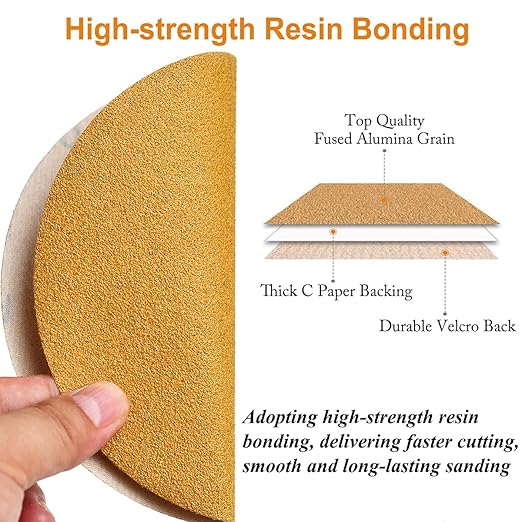 6-Inch No-Hole Hook and Loop Sanding Discs 60-Grit, Random Orbital Sandpaper for Automotive and Woodworking, 100-Pack