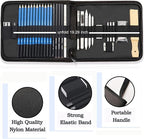 KALOUR 33 Pro Drawing Kit Sketching Pencils Set,Portable Zippered Travel Case-Charcoal Pencils, Sketch Pencils, Charcoal Stick,Sharpener,Eraser.Art Supplies for Artists Beginner Adults Teens