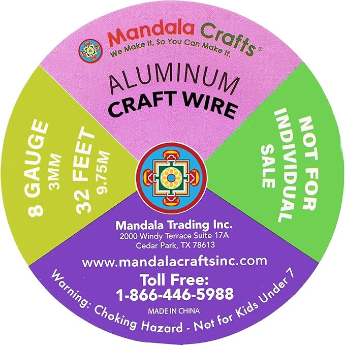 Mandala Crafts 8 Gauge Anodized Aluminum Craft Wire for Jewelry Making - 120 FT Colored Flexible Silver Combo Wire - Bendable for Bonsai Armature Crafting Sculpting