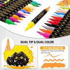 48 Colors Acrylic Paint Pens, 24 Pack Dual Tip Acrylic Paint Pens Markers for Rock Painting, Wood, Stone, Canvas, Ceramic, Glass Surfaces, DIY Crafting & Art Supplies