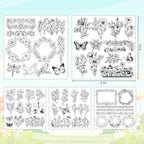 Whaline 5 Sheets Wildflower Clear Stamps Floral Leaves Butterfly Silicone Transparent Stamps for DIY Craft Card Making Scrapbooking Embossing Album Decor
