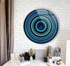 My Photostation.com 15.8''(40cm) Diameter Blue and Green Round Glass Wall Art Tempered Glass Printing Wall Decor Large Wall Art Wall Hangings