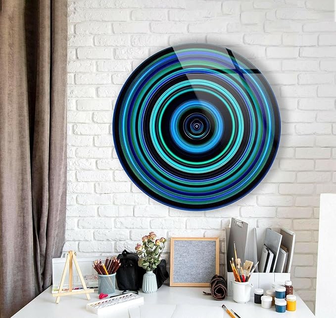 My Photostation.com 31.5''(80cm) Diameter Blue and Green Round Glass Wall Art Tempered Glass Printing Wall Decor Large Wall Art Wall Hangings