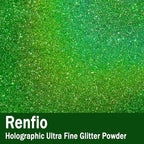 Renfio Holographic Glitter Powder - Metallic Resin Glitter 2.11 Oz (60g) PET Flakes Crafts Sequins for Tumblers Slime Christmas - Laser Green