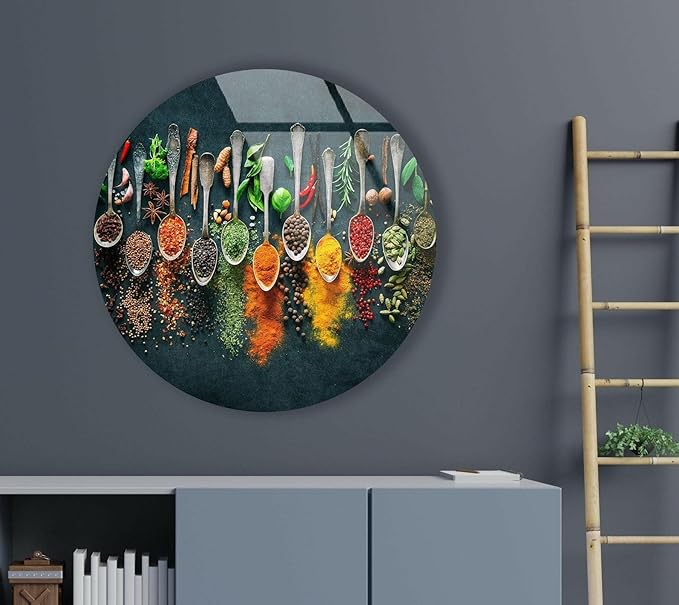 My Photostation.com 24''(60cm) Diameter Colorful Herbs Round Glass Wall Art Tempered Glass Printing Wall Decor Large Wall Art Wall Hangings