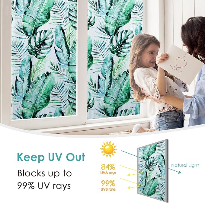 DKTIE Nature Pattern Rainbow Window Film Decorative Stained Glass Window Film Static Cling Films Easy Apply Removable Comes with Tools (U560-Reeded Glass, 17.7" x 118.1")