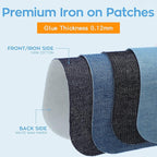 HTVRONT Iron on Patches for Clothing Repair, Cotton Patches Iron on, Blue Repair Decorating Kit 20 Pieces Iron on Patch Size 3" by 4-1/4" (7.5 cm x 11 cm)