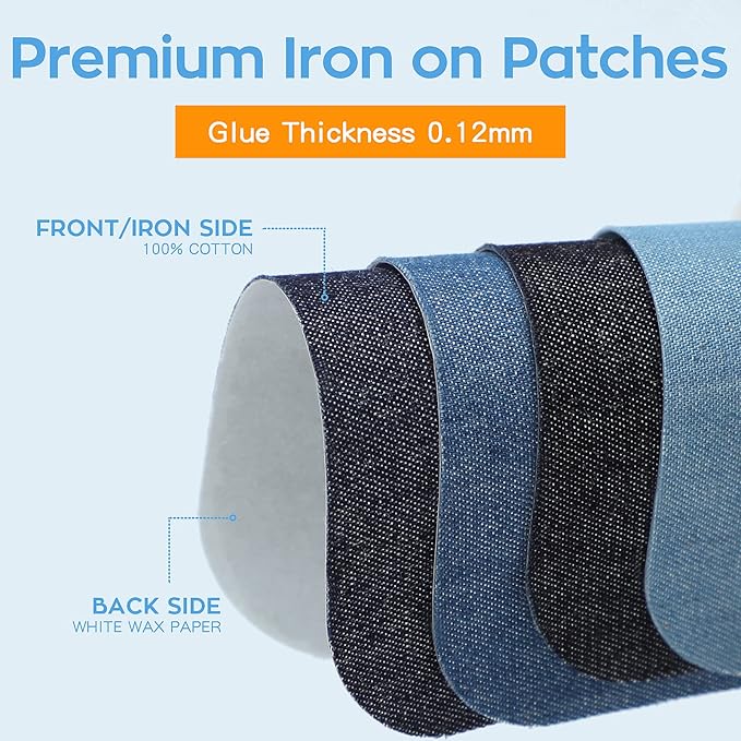 HTVRONT Iron on Patches for Clothing Repair, Cotton Patches Iron on, Blue Repair Decorating Kit 20 Pieces Iron on Patch Size 3" by 4-1/4" (7.5 cm x 11 cm)